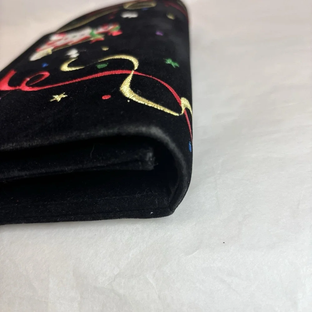 Vintage Velvet Christmas Clutch Purse Bag Black Snowman‎ Party Festive Gift